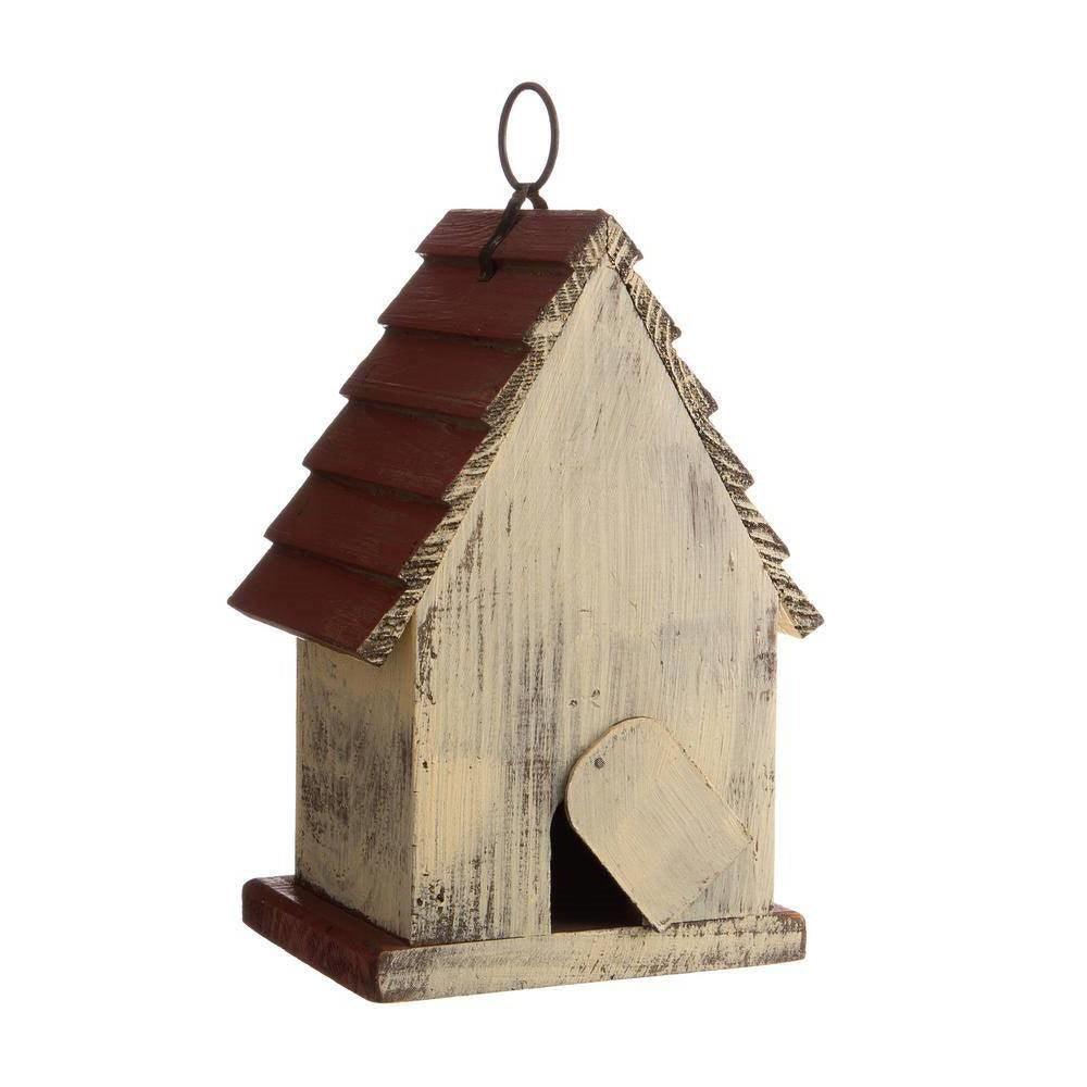 Outdoor A-Frame Solid Wood Bird House with Terracotta Color Slatted Roof - PRHOMZ
