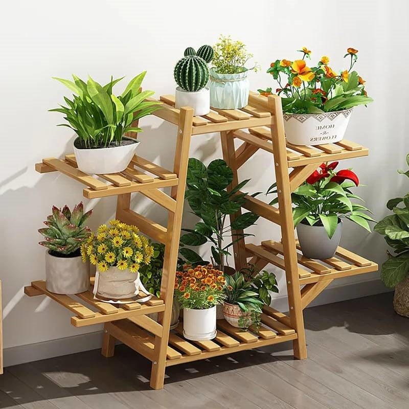 Indoor Outdoor Bamboo Wood 6-Shelf Flower Pot Plant Stand-0