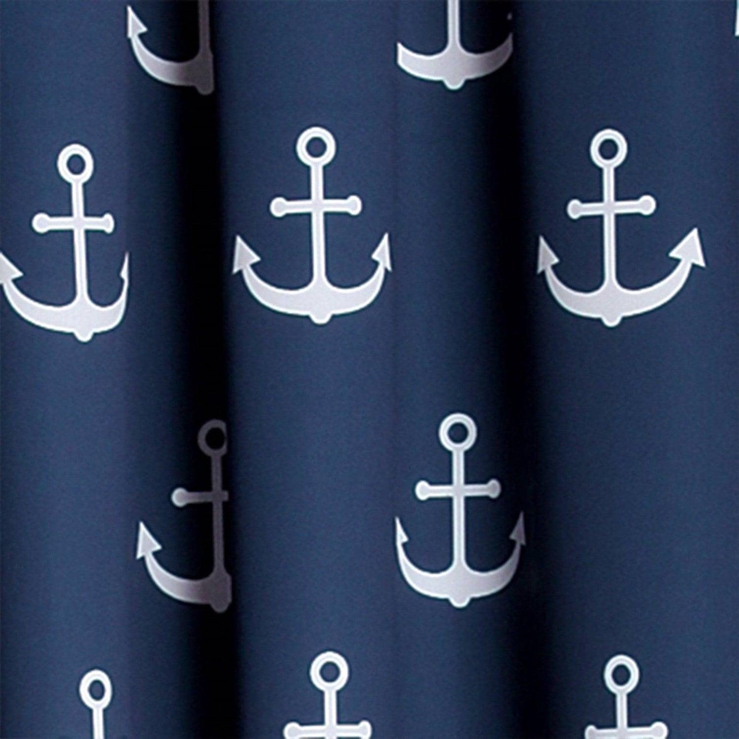 2 Panel 84"L x 52"W Navy Nautical Anchors Window Curtain Set - PRHOMZ