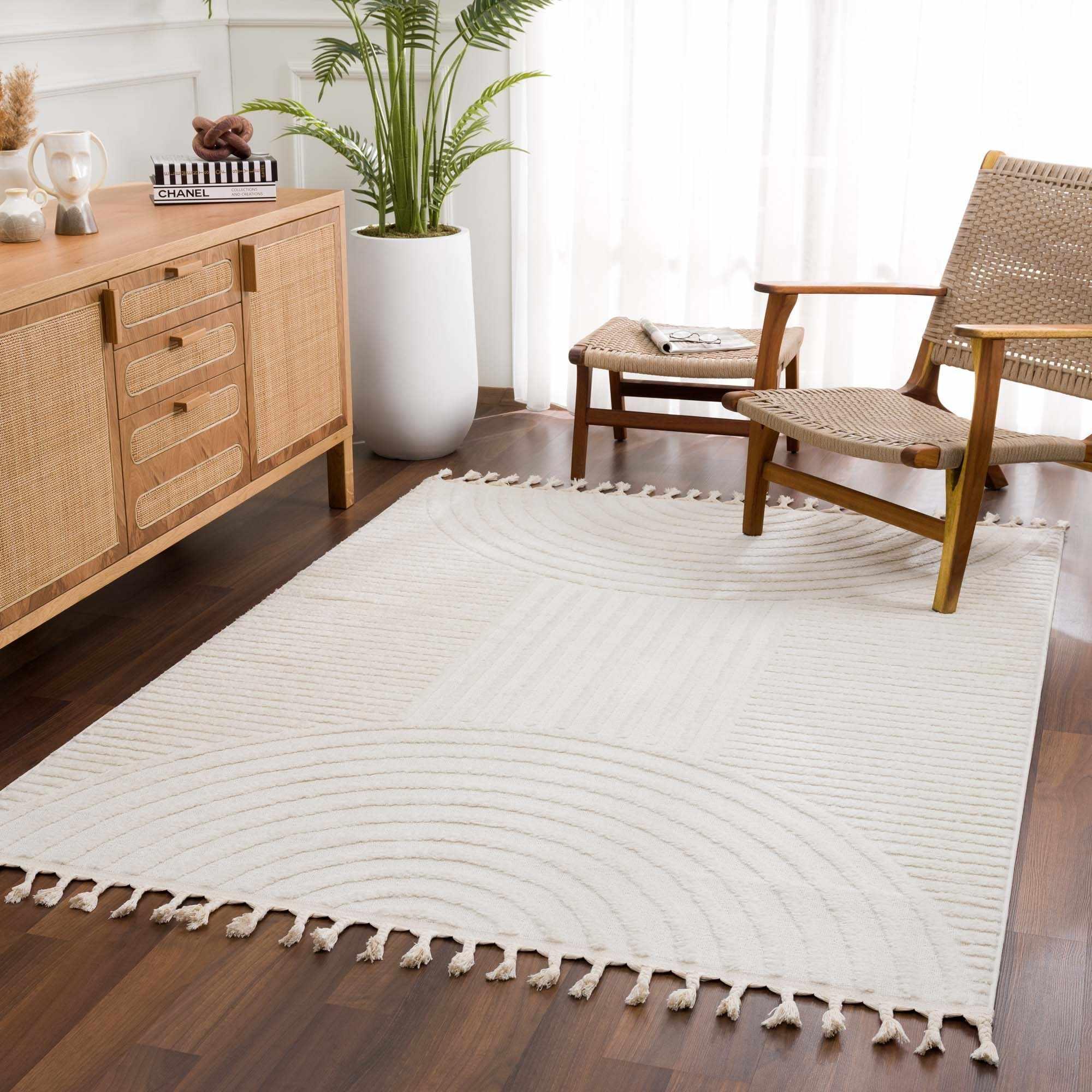 Guiling Textured Cream Area Rug - PRHOMZ