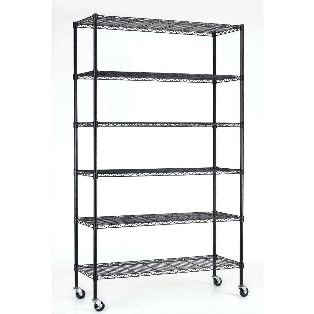Heavy Duty 6-Shelf Adjustable Metal Shelving Rack with Casters - PRHOMZ