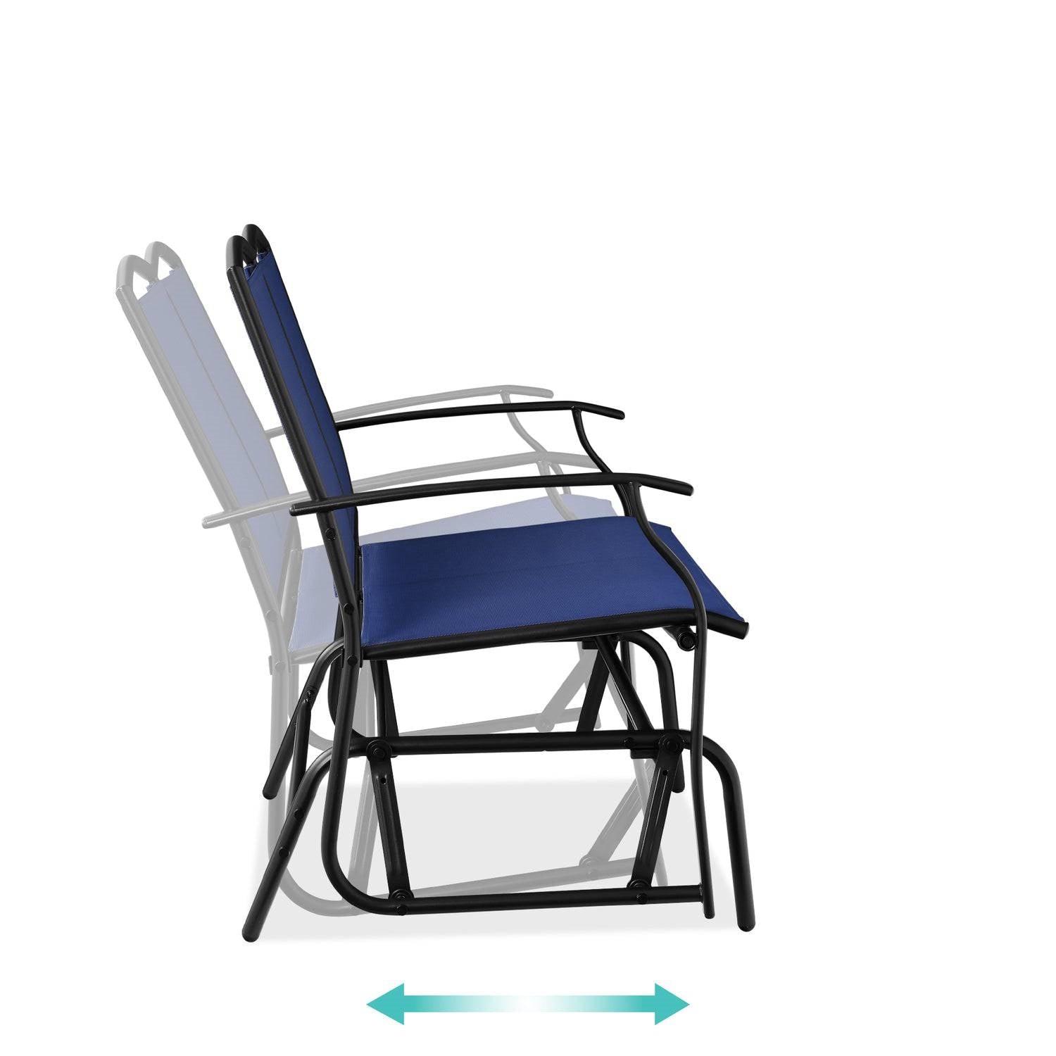 2 Seat Mesh Patio Loveseat Swing Glider Rocker with Armrests in Navy Blue - PRHOMZ