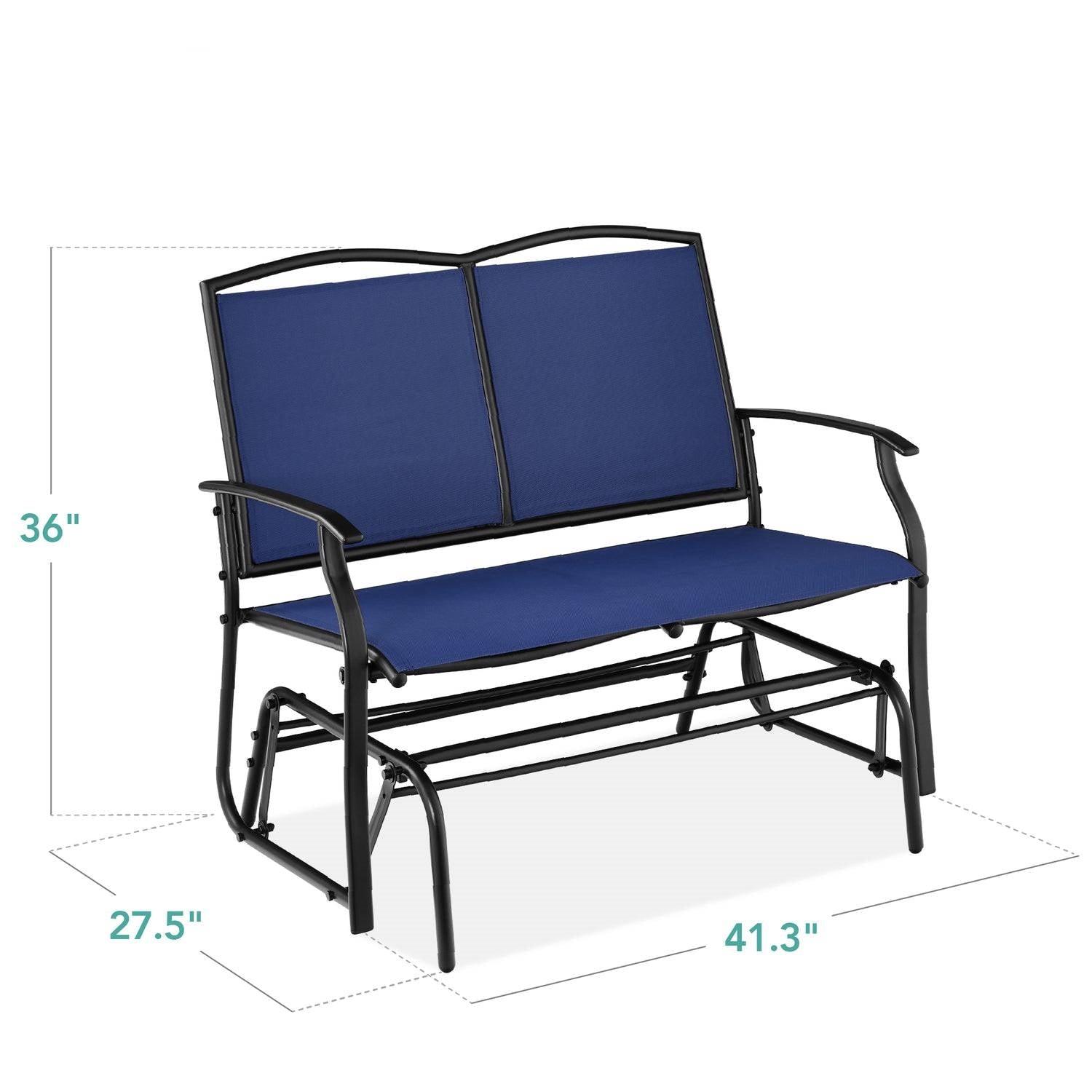 2 Seat Mesh Patio Loveseat Swing Glider Rocker with Armrests in Navy Blue - PRHOMZ