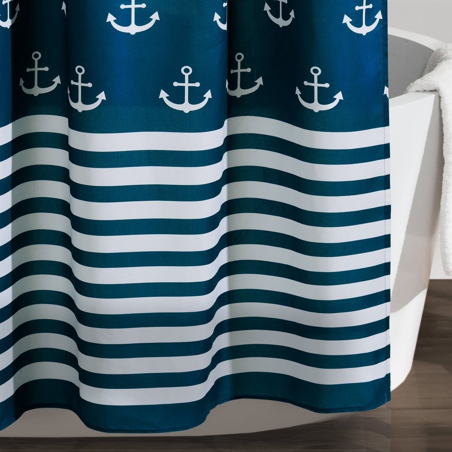 72-inch Navy White Nautical Anchor Polyester Shower Curtain-2