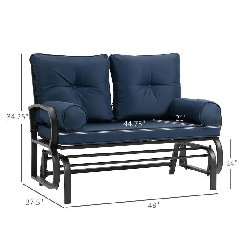 Outdoor Garden Patio Rocking Glider Chair Loveseat with Navy Blue Cushions - PRHOMZ