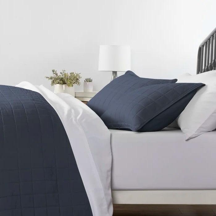 3 Piece Microfiber Farmhouse Coverlet Bedspread Set Navy, King/California King - PRHOMZ