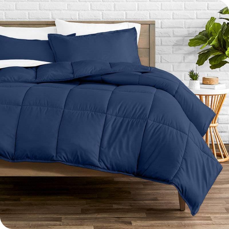 King/Cal King size Super Soft Down Alternative Comforter Set in Navy Blue-0