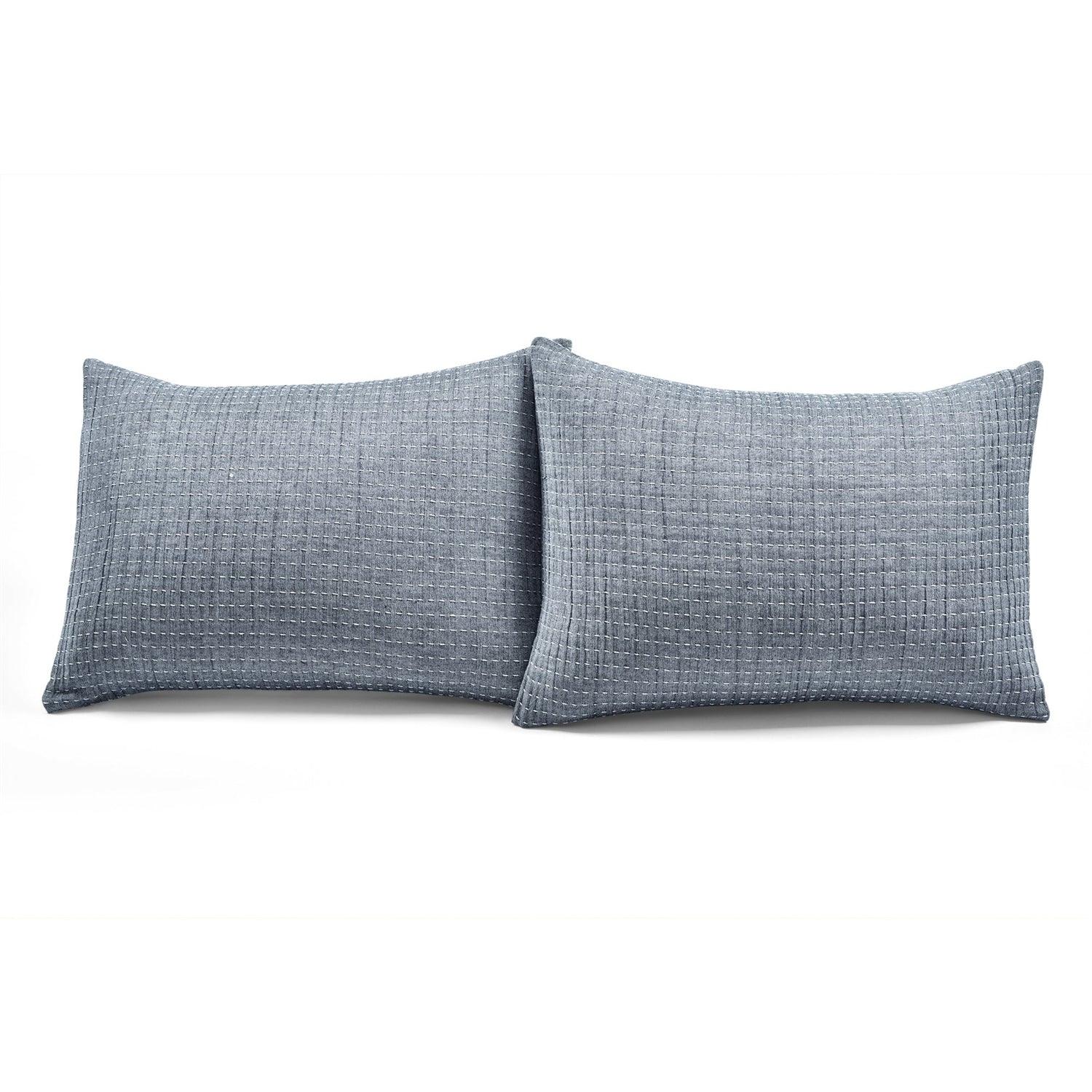 King Size 3-Piece Reversible Woven Cotton Quilt Set in Navy Cream - PRHOMZ