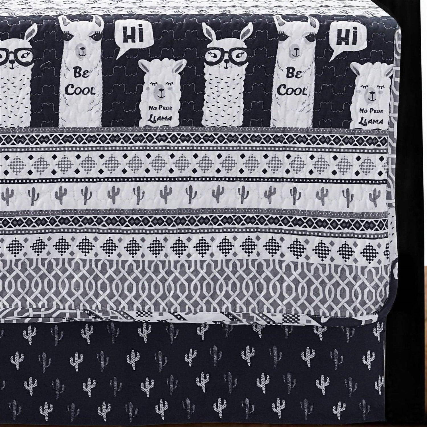 Navy White Stripes Llama Cactus Southwest 6 Piece Lightweight Daybed Cover Set - PRHOMZ