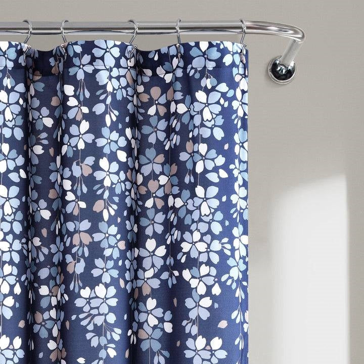 72-inch Navy Light Blue White Floral Vines and Flowers Shower Curtain-2