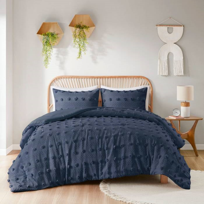 Twin/Twin XL 2 Piece Navy Pompom Microfiber Hypoallergenic Comforter Set-0
