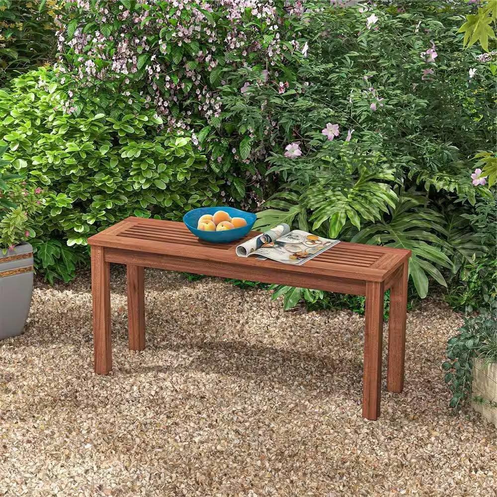 Solid Wood Outdoor 2-Seat Backless Garden Bench in Natural Finish - PRHOMZ