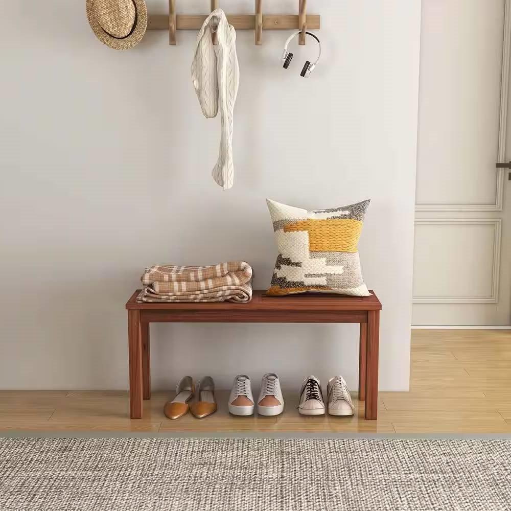 Solid Wood Outdoor 2-Seat Backless Garden Bench in Natural Finish - PRHOMZ