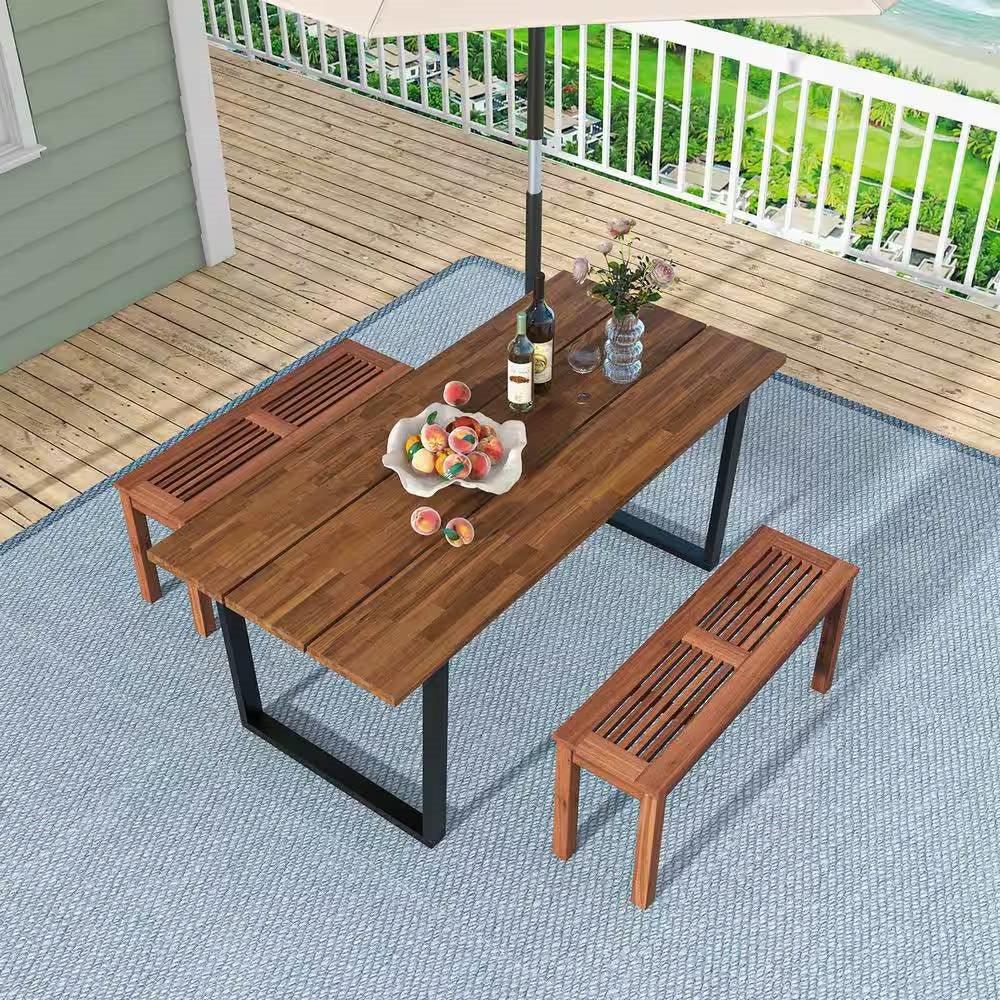 Solid Wood Outdoor 2-Seat Backless Garden Bench in Natural Finish - PRHOMZ