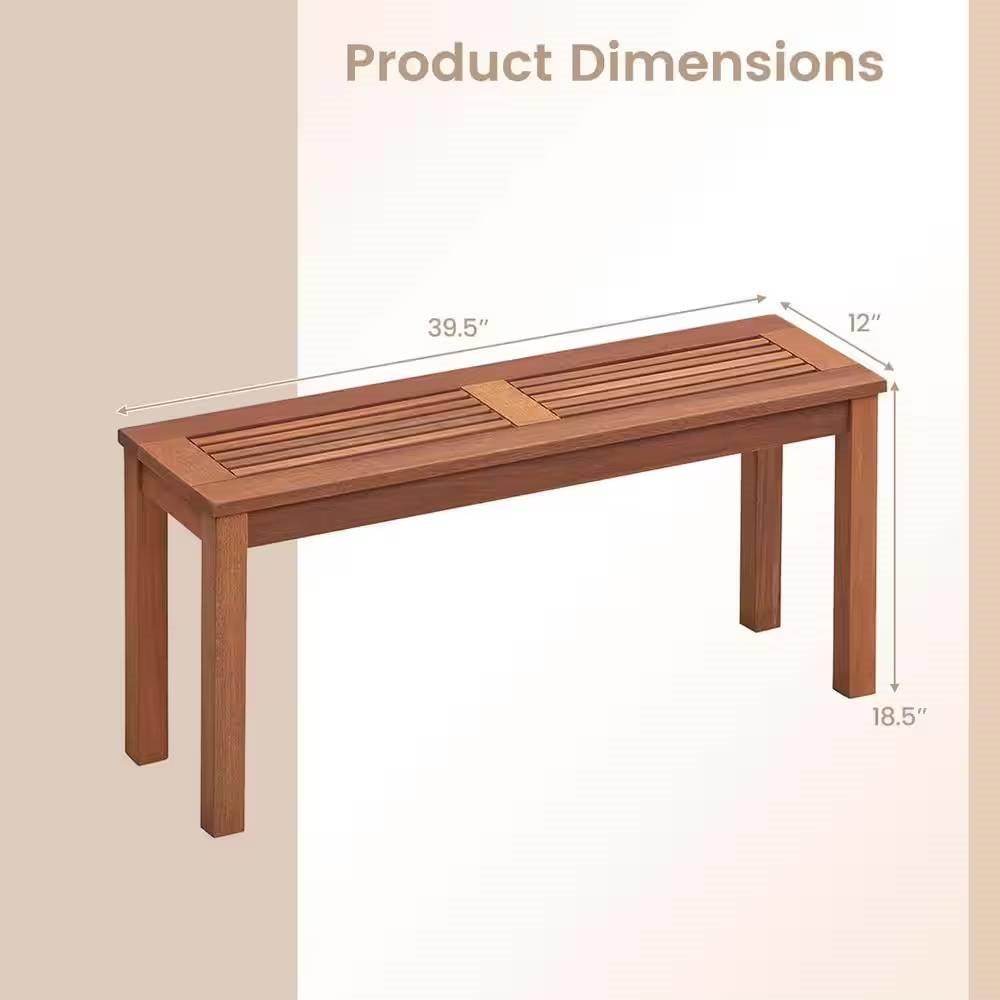 Solid Wood Outdoor 2-Seat Backless Garden Bench in Natural Finish - PRHOMZ