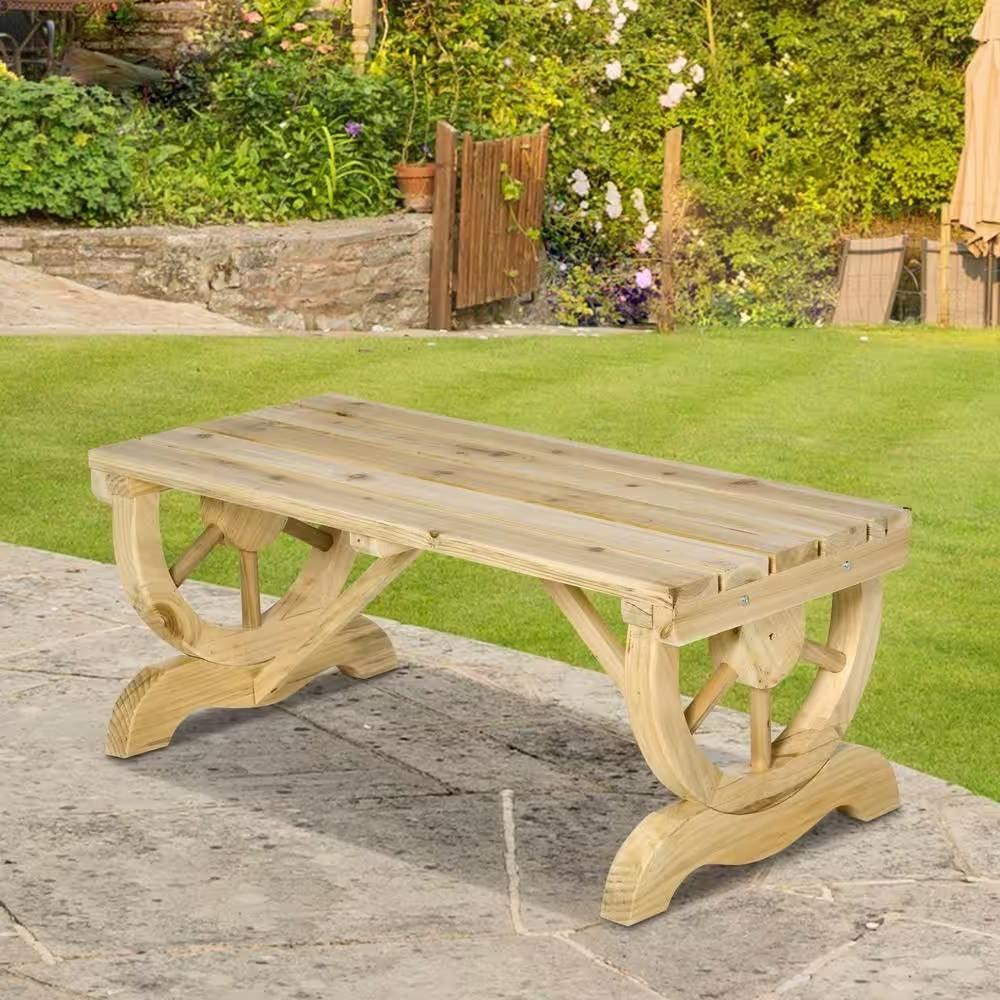 Outdoor Farmhouse Patio Backyard 2-Person Garden Bench in Natural Finish - PRHOMZ