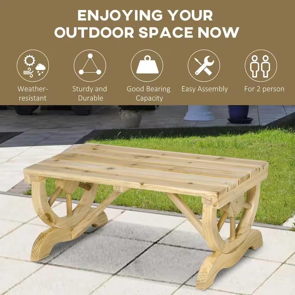 Outdoor Farmhouse Patio Backyard 2-Person Garden Bench in Natural Finish - PRHOMZ