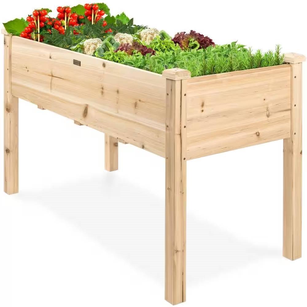 Outdoor 4-ft x 2-ft Fir Wood Raised Garden Bed Planter Box - PRHOMZ