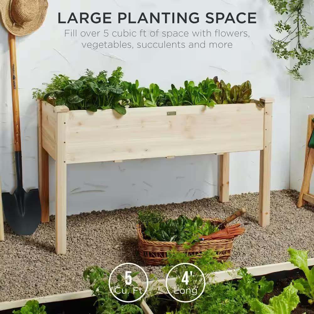 Outdoor 4-ft x 2-ft Fir Wood Raised Garden Bed Planter Box - PRHOMZ