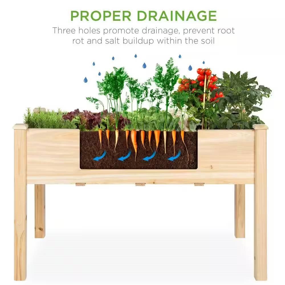 Outdoor 4-ft x 2-ft Fir Wood Raised Garden Bed Planter Box - PRHOMZ
