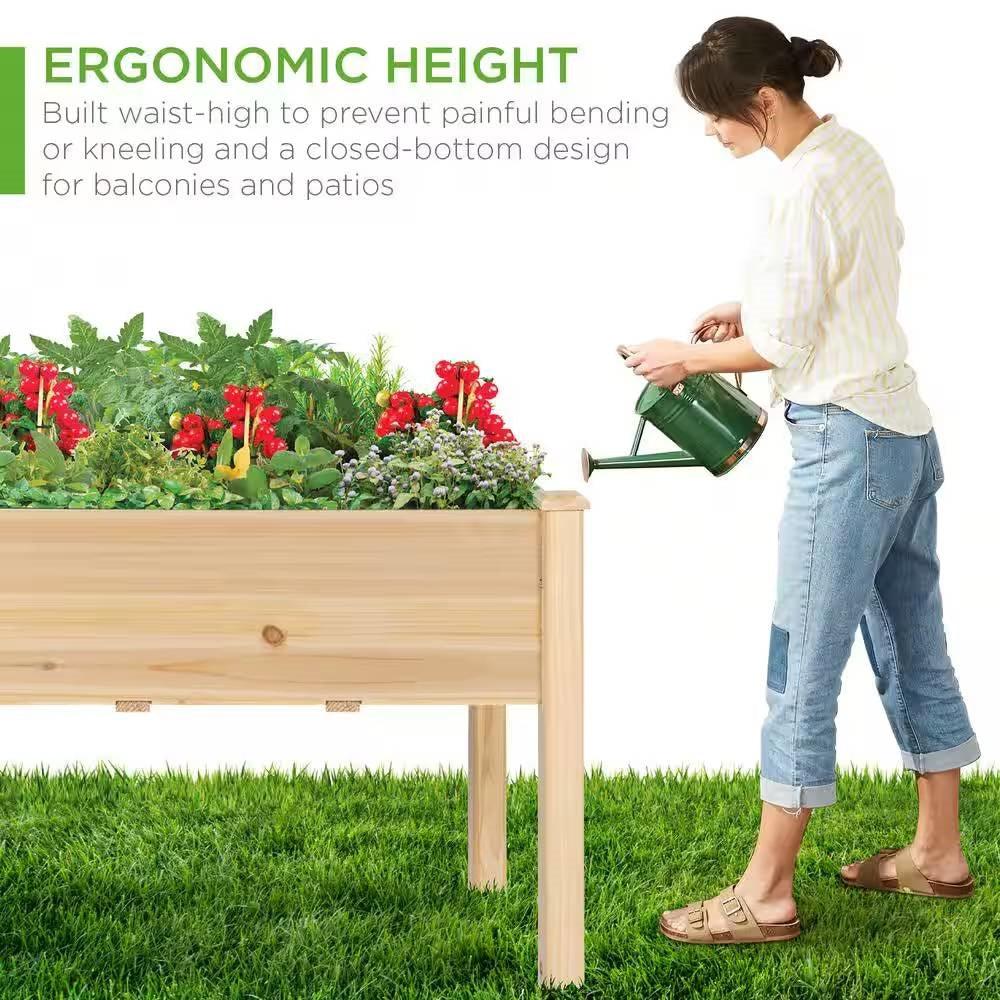 Outdoor 4-ft x 2-ft Fir Wood Raised Garden Bed Planter Box - PRHOMZ