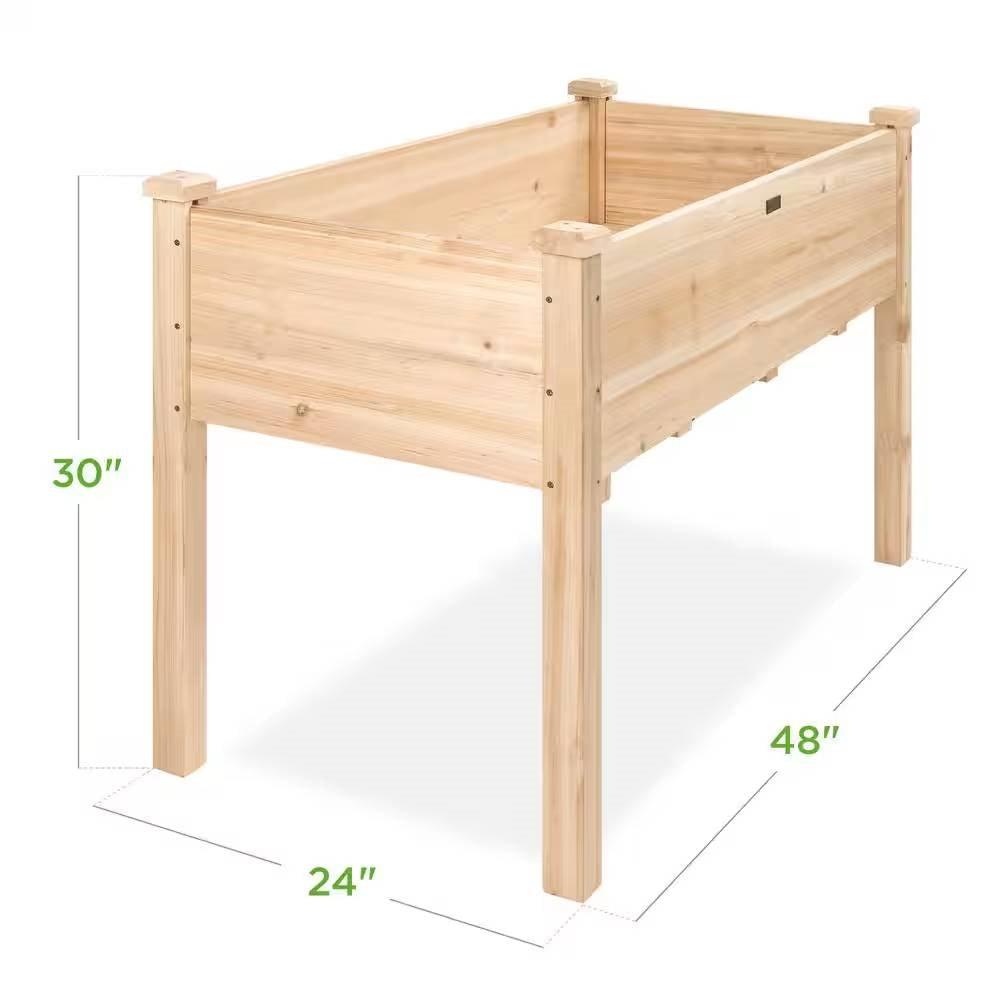 Outdoor 4-ft x 2-ft Fir Wood Raised Garden Bed Planter Box - PRHOMZ