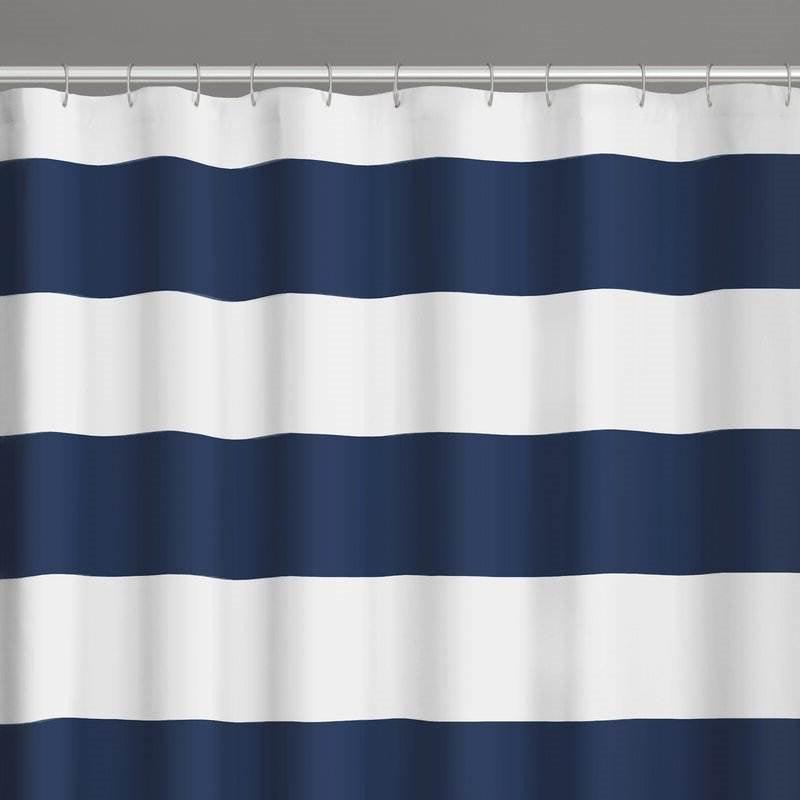 72 x 70 inch Polyester Navy Blue White Nautical Ocean Striped Shower Curtain - PRHOMZ