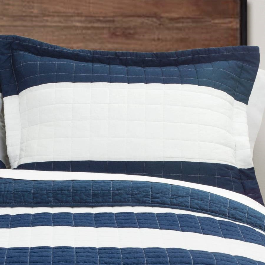 Twin Navy White Stripe 2 Piece Cotton Lightweight Quilt Set-1