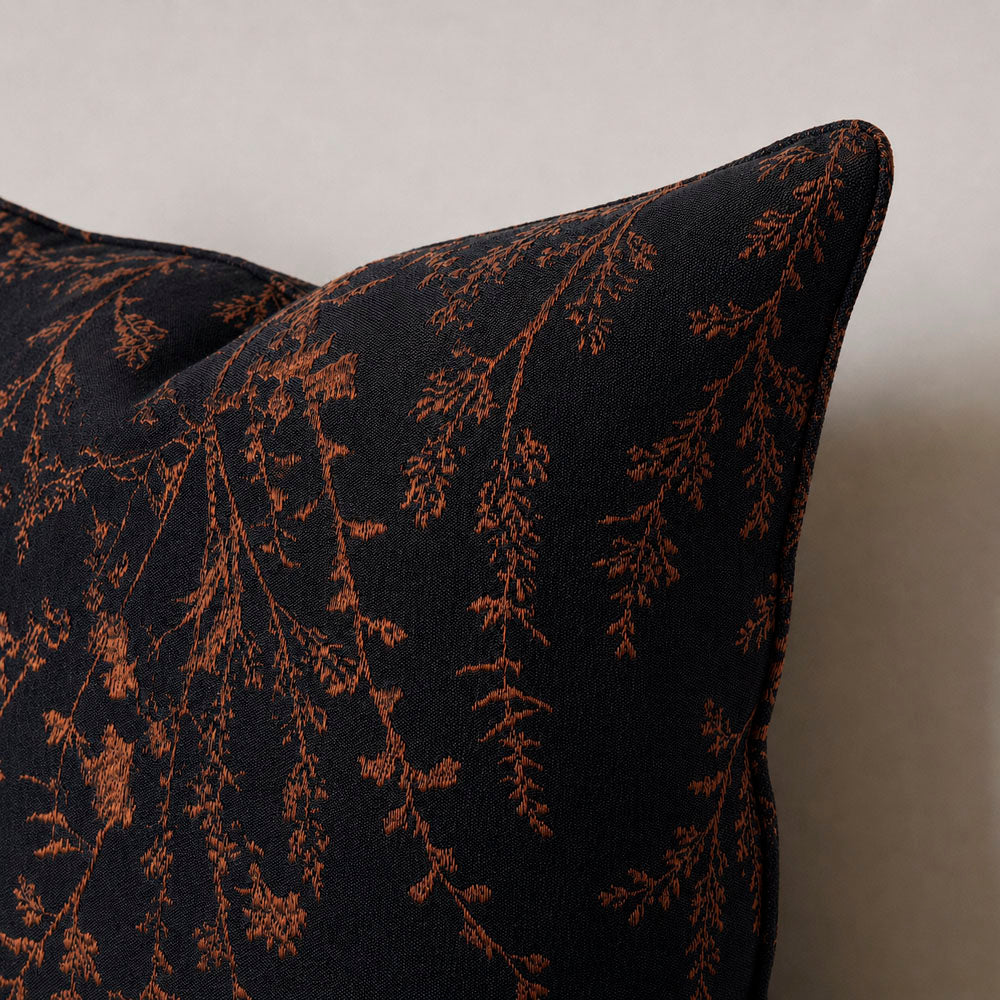 Noir Silky Botanical Jacquard Pillow Cover