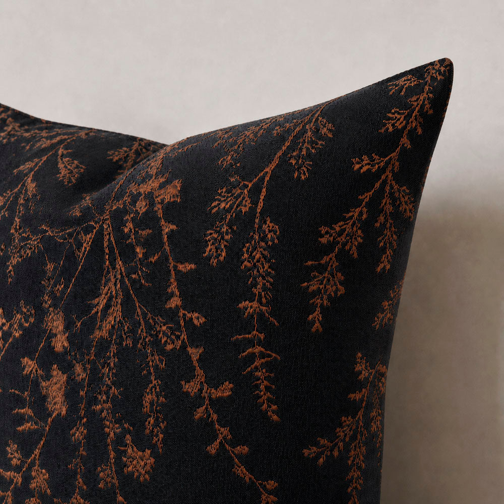 Noir Silky Botanical Jacquard Pillow Cover