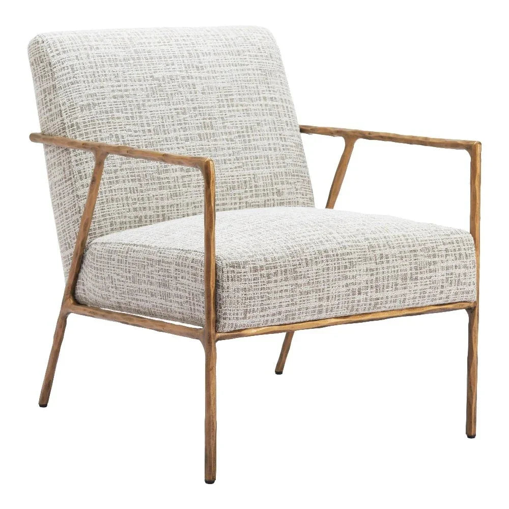 Norrebro Wood & Steel Beige Accent Chair Arm