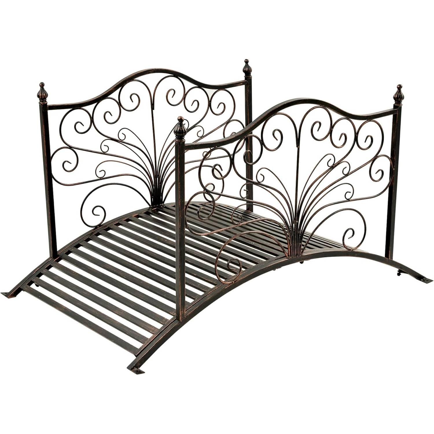 Outdoor 4-ft Heavy Duty Metal Garden Bridge in Black Bronze Finish - PRHOMZ