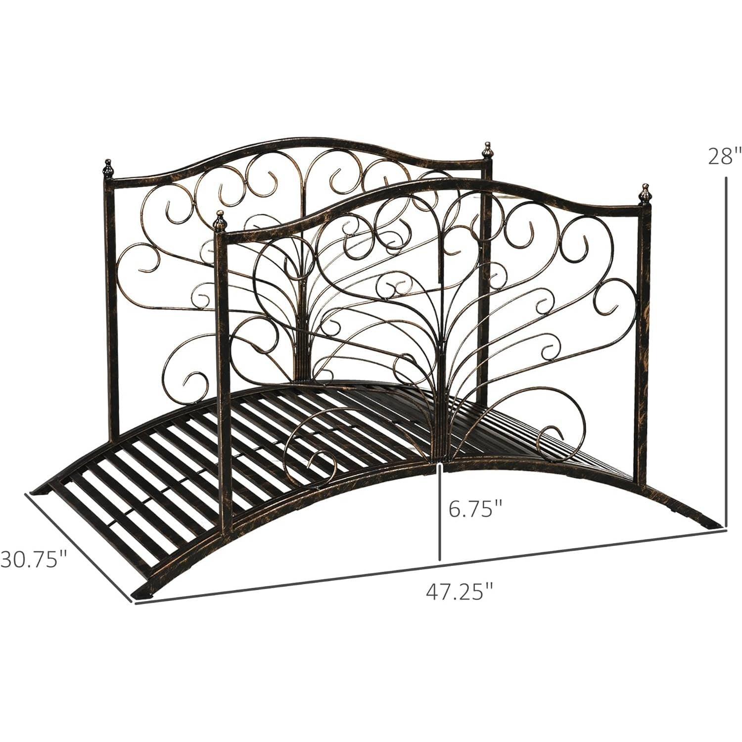 Outdoor 4-ft Heavy Duty Metal Garden Bridge in Black Bronze Finish - PRHOMZ