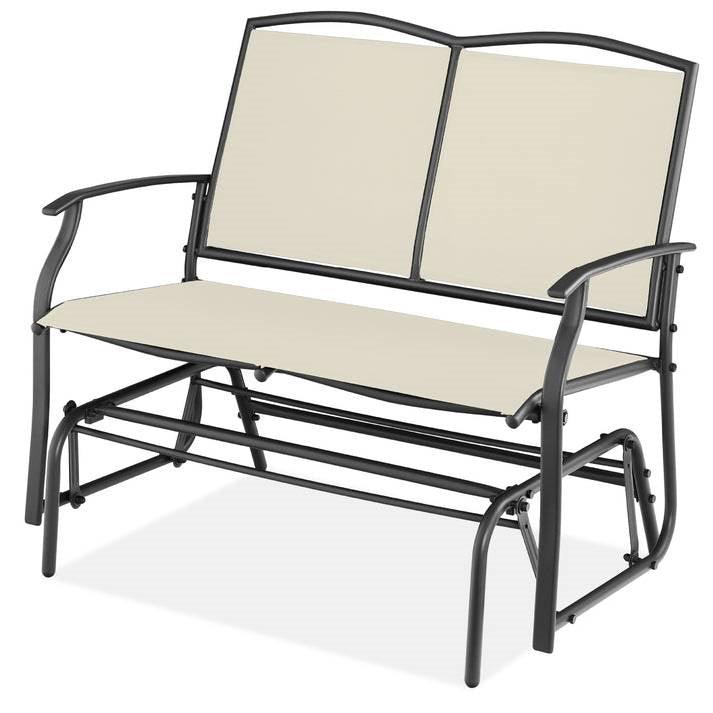 2 Seat Mesh Patio Loveseat Swing Glider Rocker with Armrests in Off White - PRHOMZ