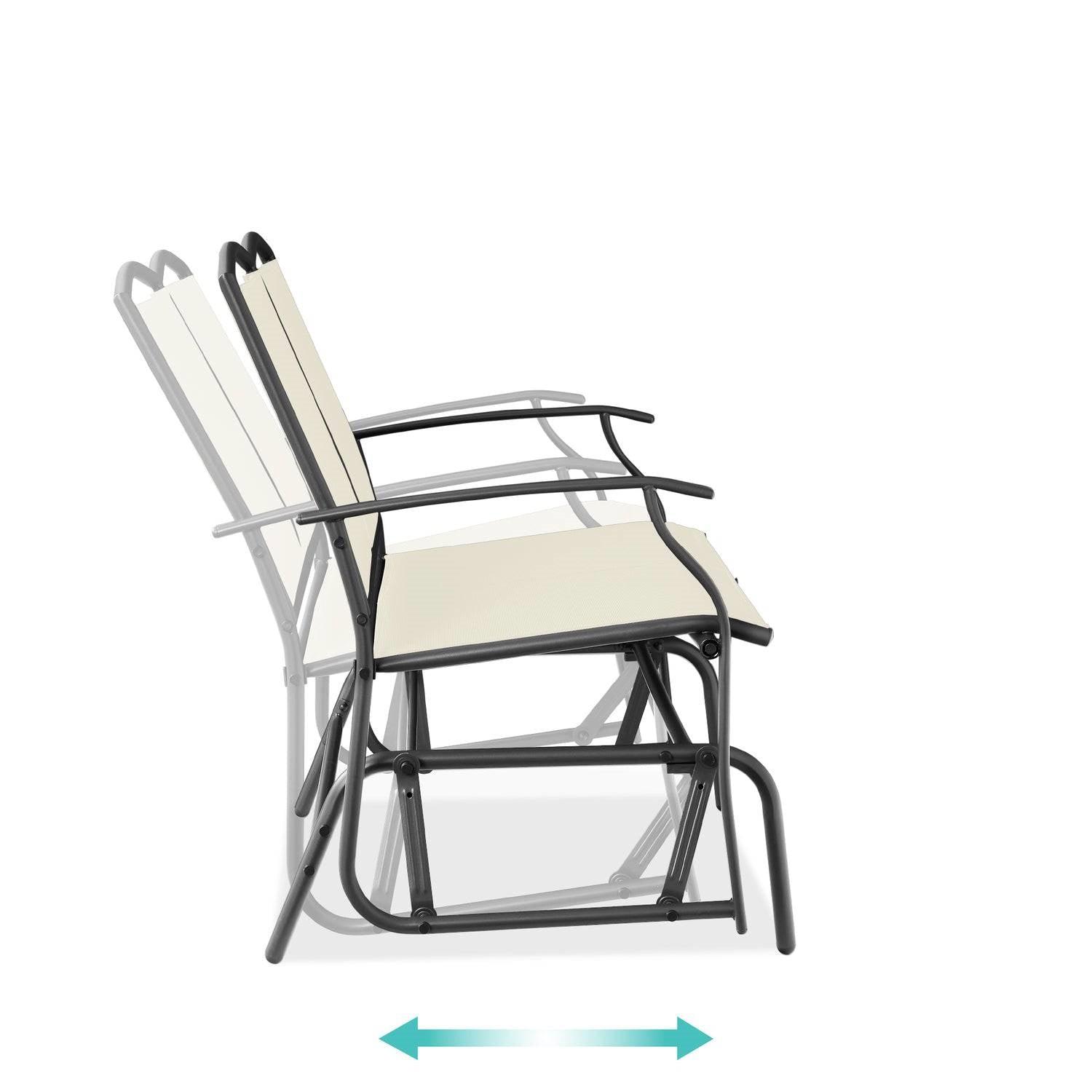2 Seat Mesh Patio Loveseat Swing Glider Rocker with Armrests in Off White - PRHOMZ