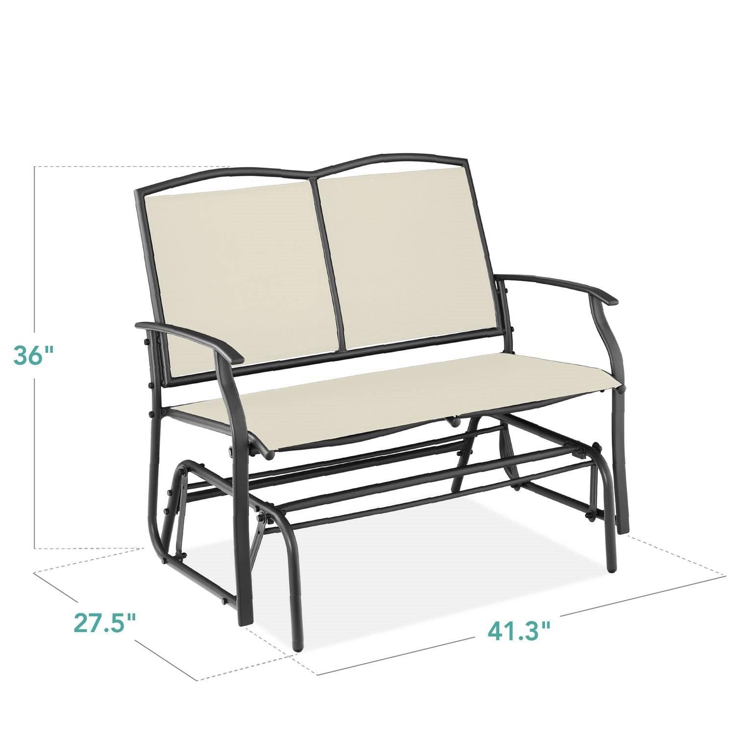 2 Seat Mesh Patio Loveseat Swing Glider Rocker with Armrests in Off White - PRHOMZ