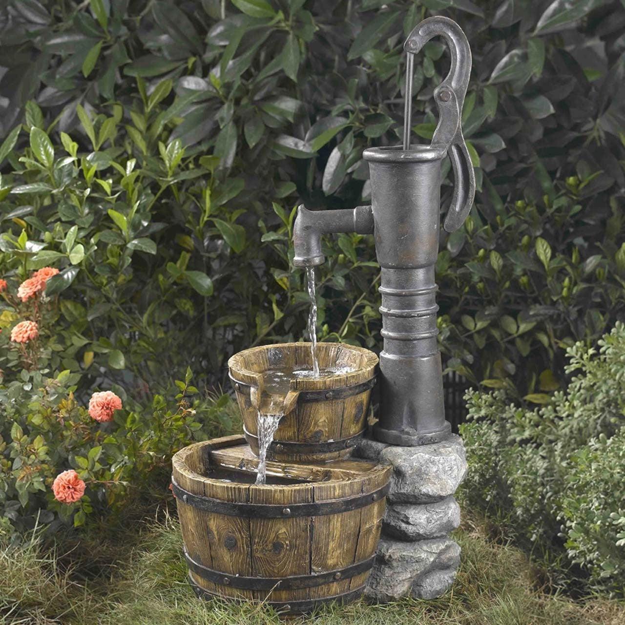 Outdoor Water Pump Half Whiskey Barrel Style Water Fountain - PRHOMZ