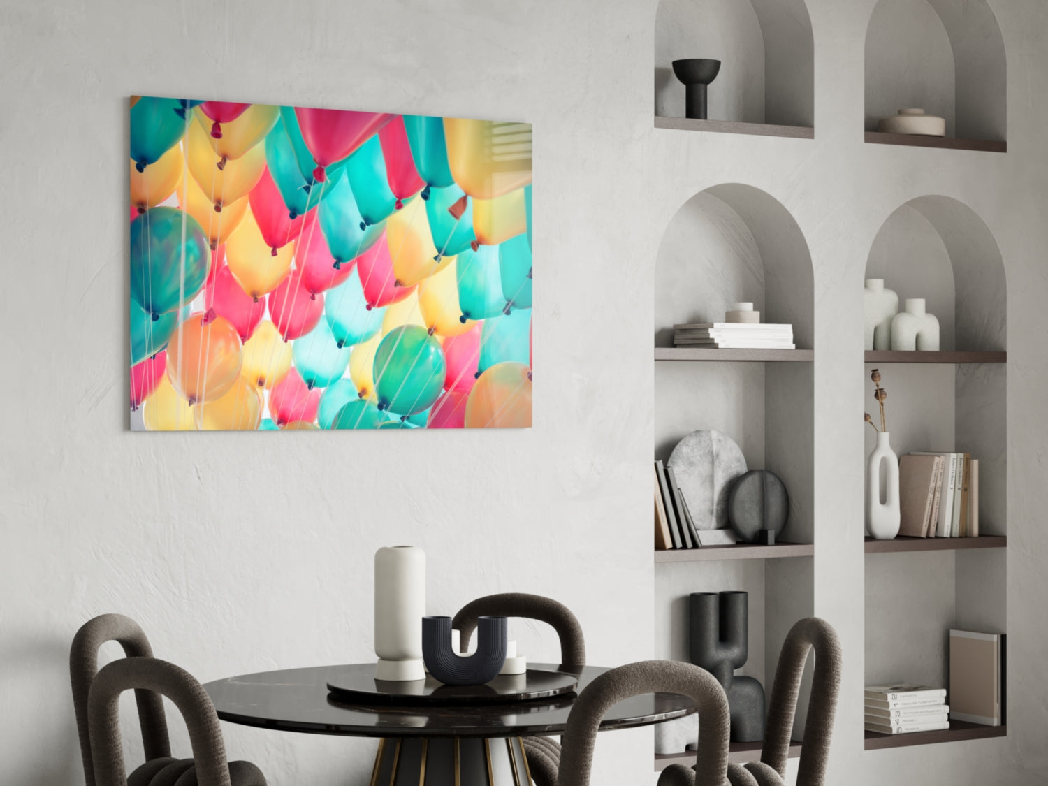Floating Pastel Party Balloons Glass Wall Art