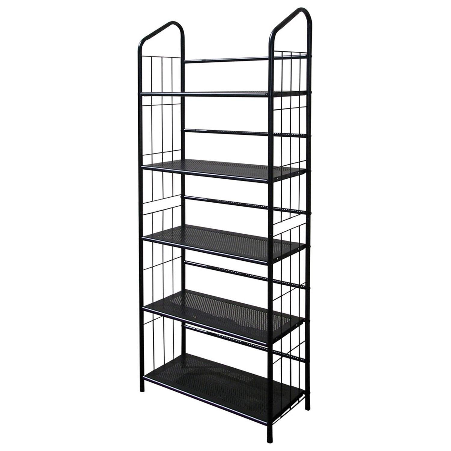 5-Tier Bookcase Storage Shelves Rack in Black Metal - PRHOMZ