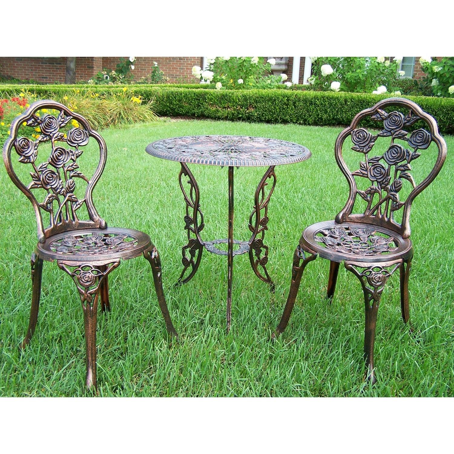 3-Piece Outdoor Bistro Set with Rose Design in Antique Bronze Finish - PRHOMZ