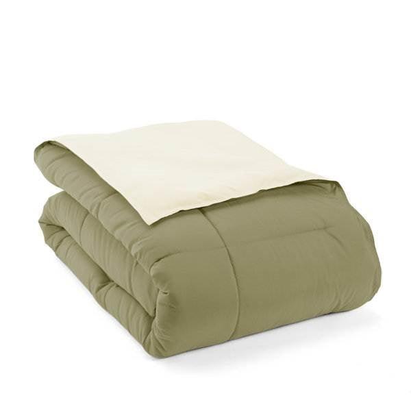 King/Cal King 3-Piece Microfiber Reversible Comforter Set in Sage Green/Cream - PRHOMZ