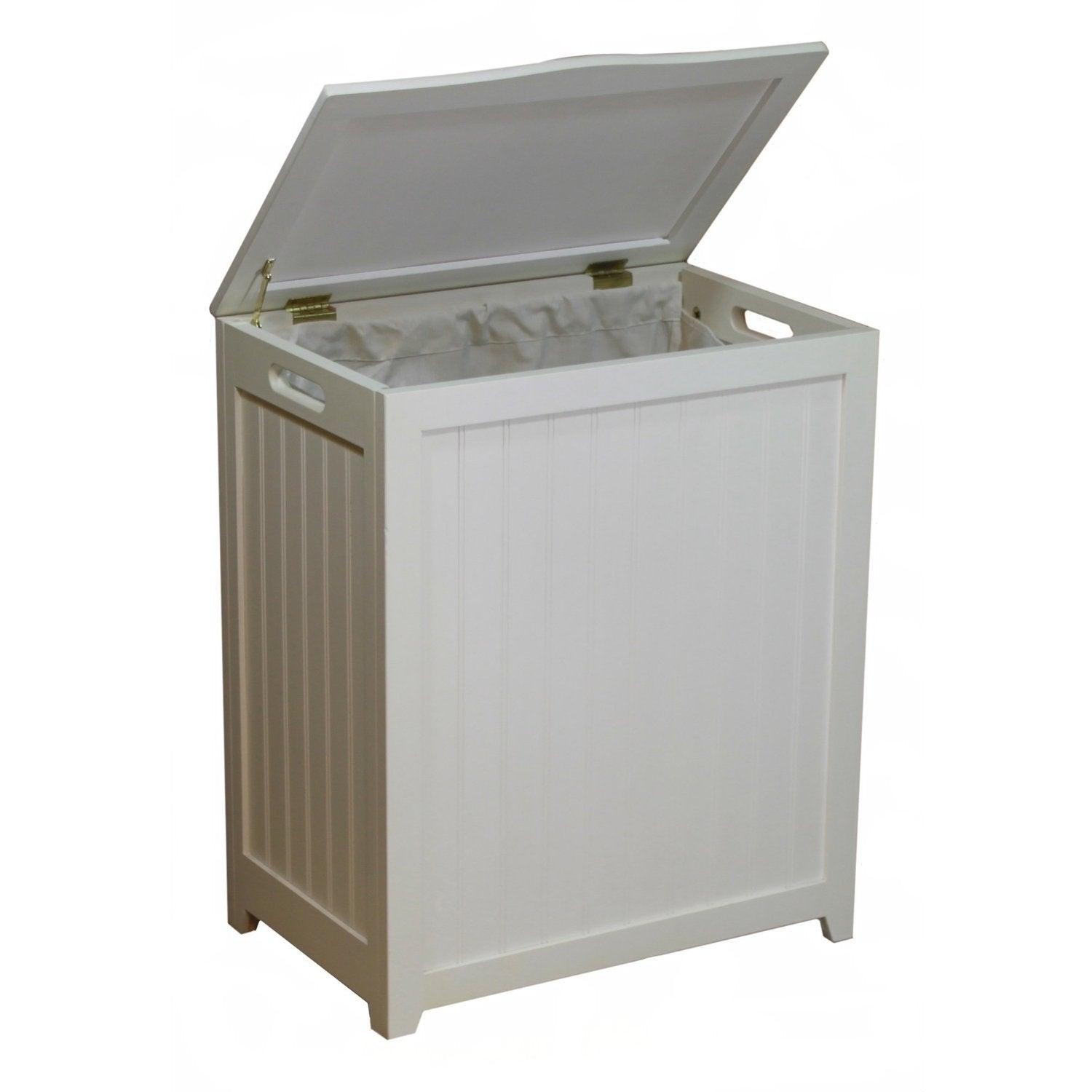 White Solid Wood Rectangular Laundry Hamper - PRHOMZ