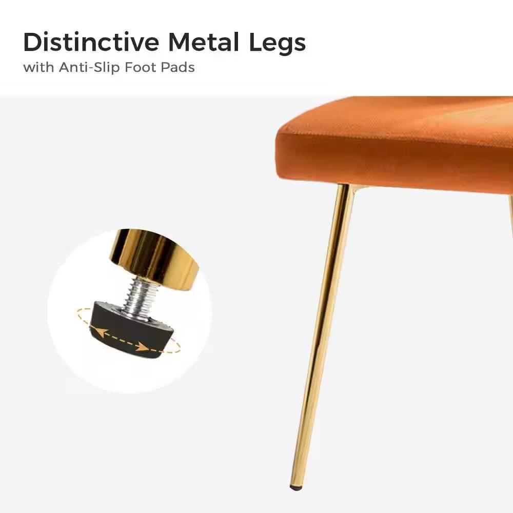 Orange Velvet Upholstered Wingback Accent Side Chair with Gold Metal Legs - PRHOMZ