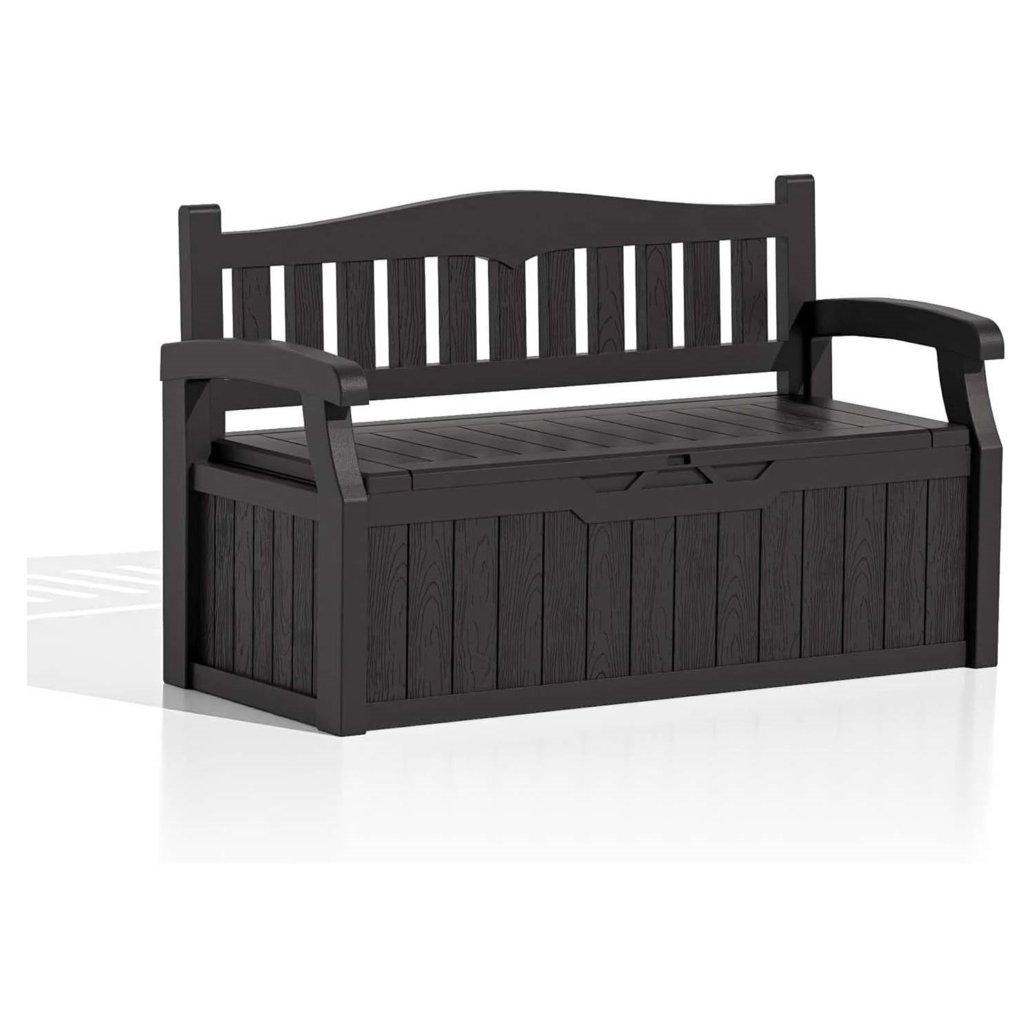 Heavy Duty Black Plastic Outdoor Storage Garden Bench Patio Deck Box-0