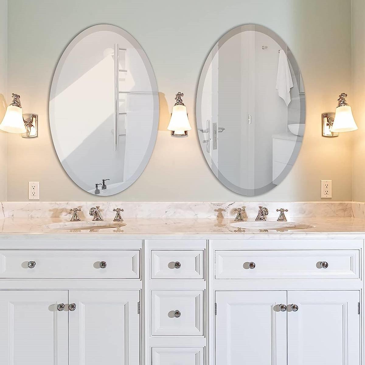 Oval 36 x 24-inch Beveled Bathroom Living Room Vanity Frameless Wall Mirror - PRHOMZ