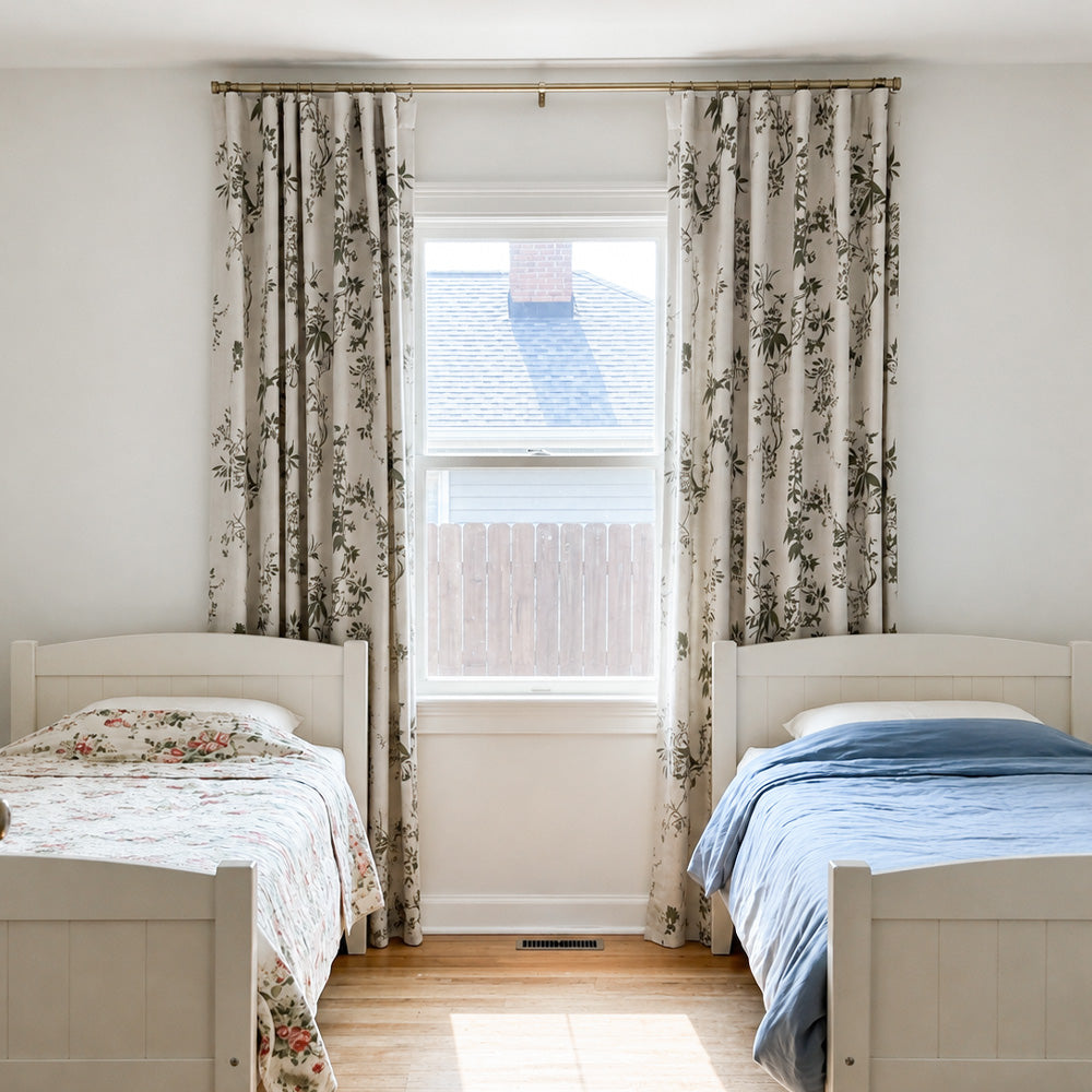 Ophelia Green Subtle Floral Leaf Curtains