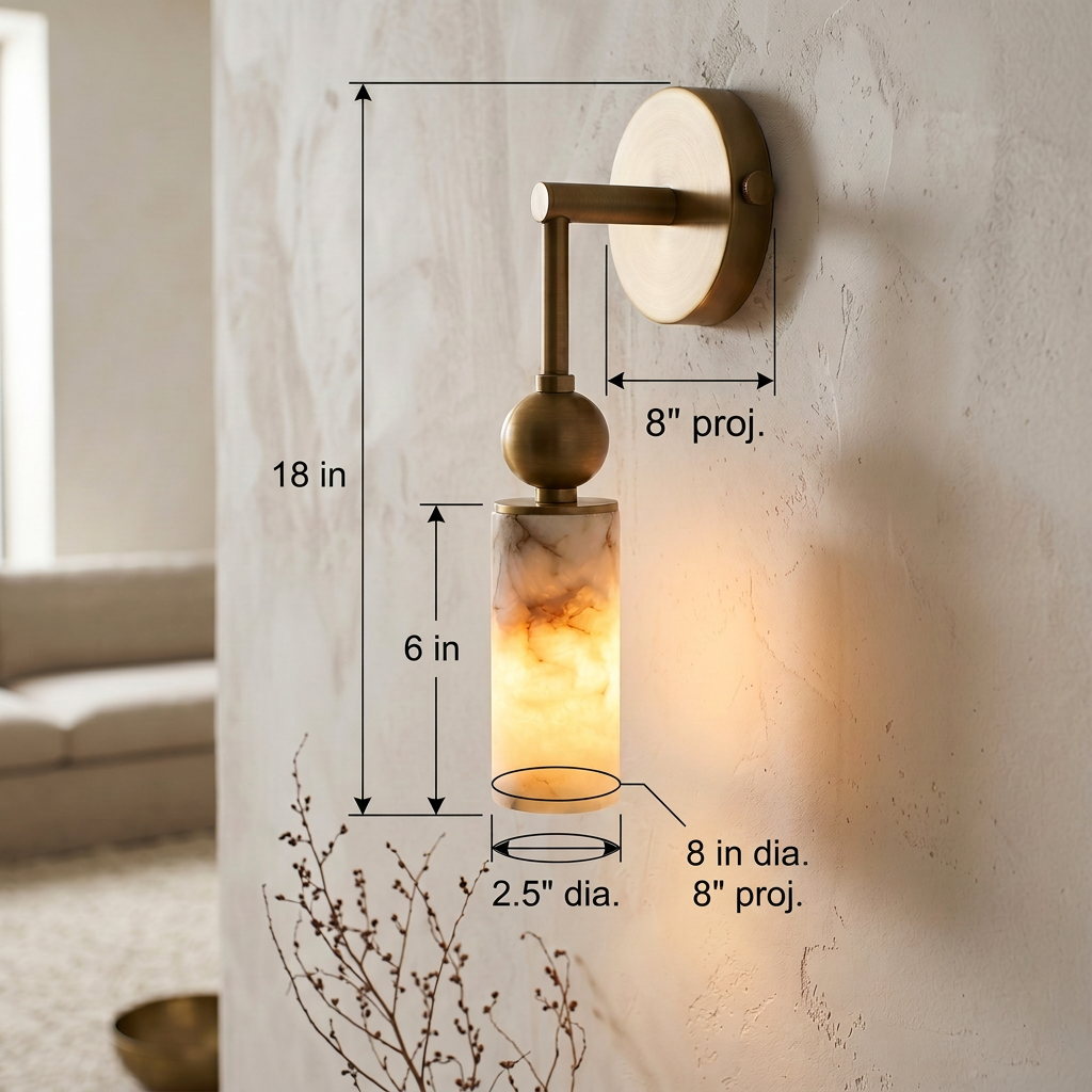 Natural Alabaster Wall Sconce with Brass Hardware | Warm Glow Bedside Light
