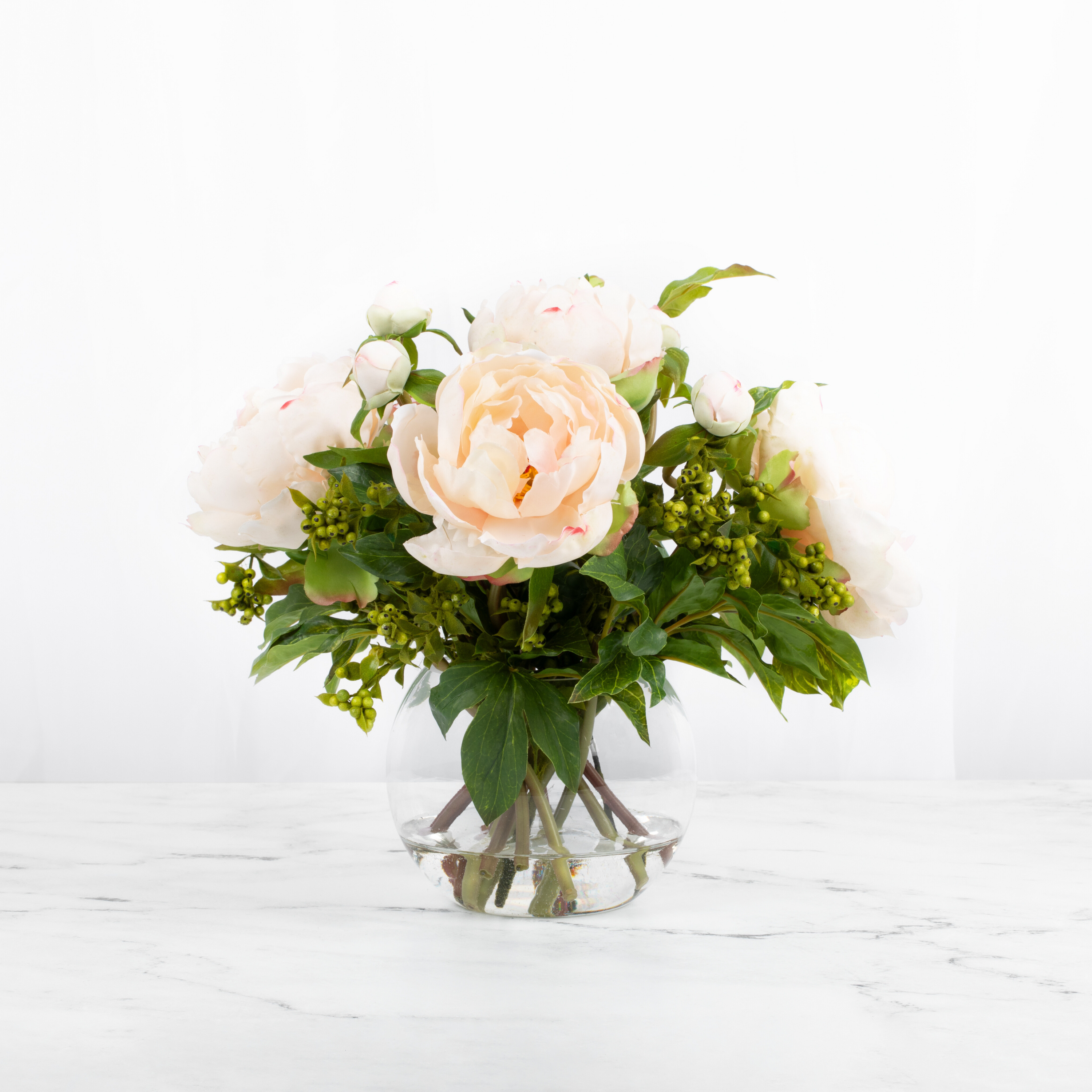 Faux Peony Centerpiece Arrangement in Vase - 13"-4