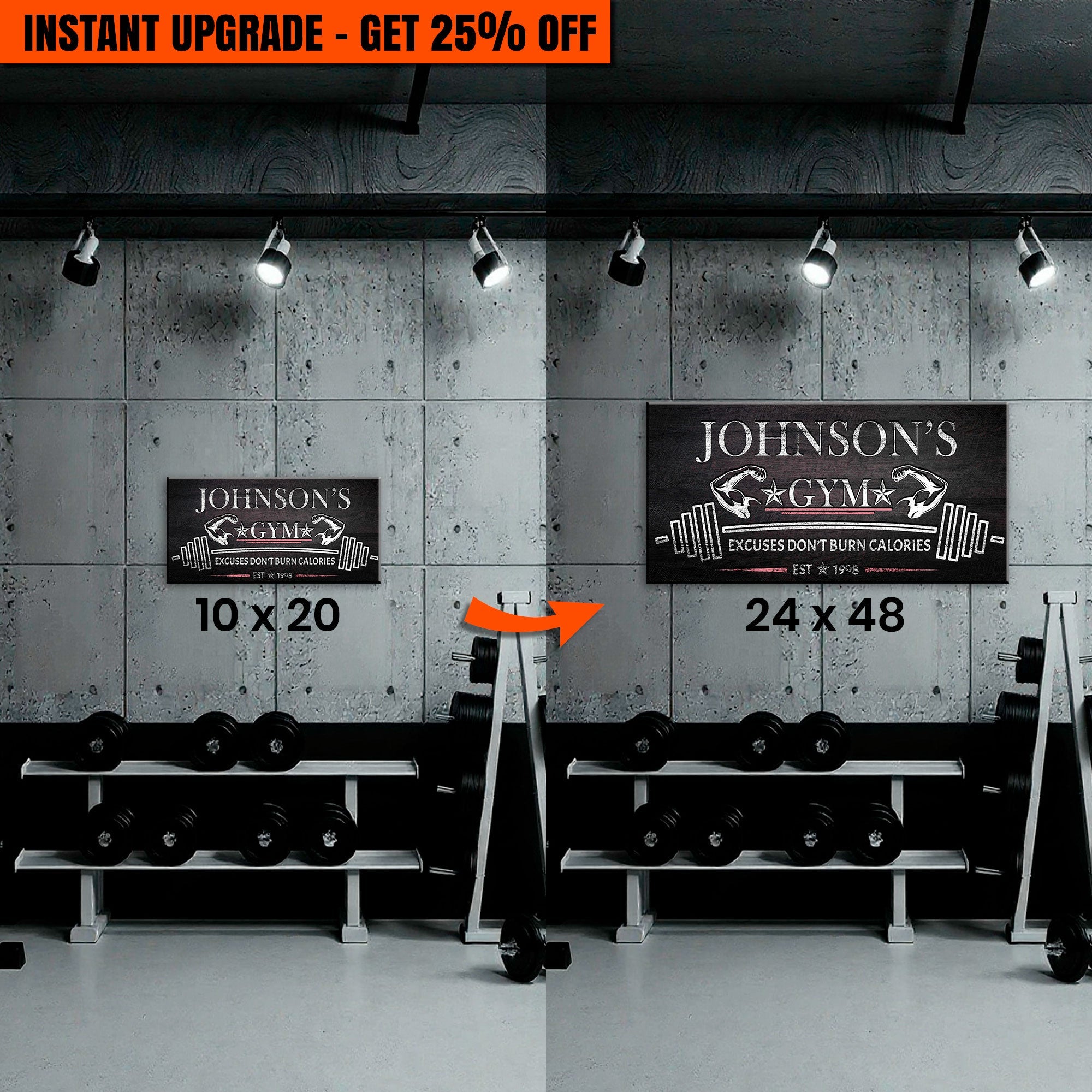 Upgrade Your 10x20 Inches 'Gym Sign II' To 24x48 Inches Canvas