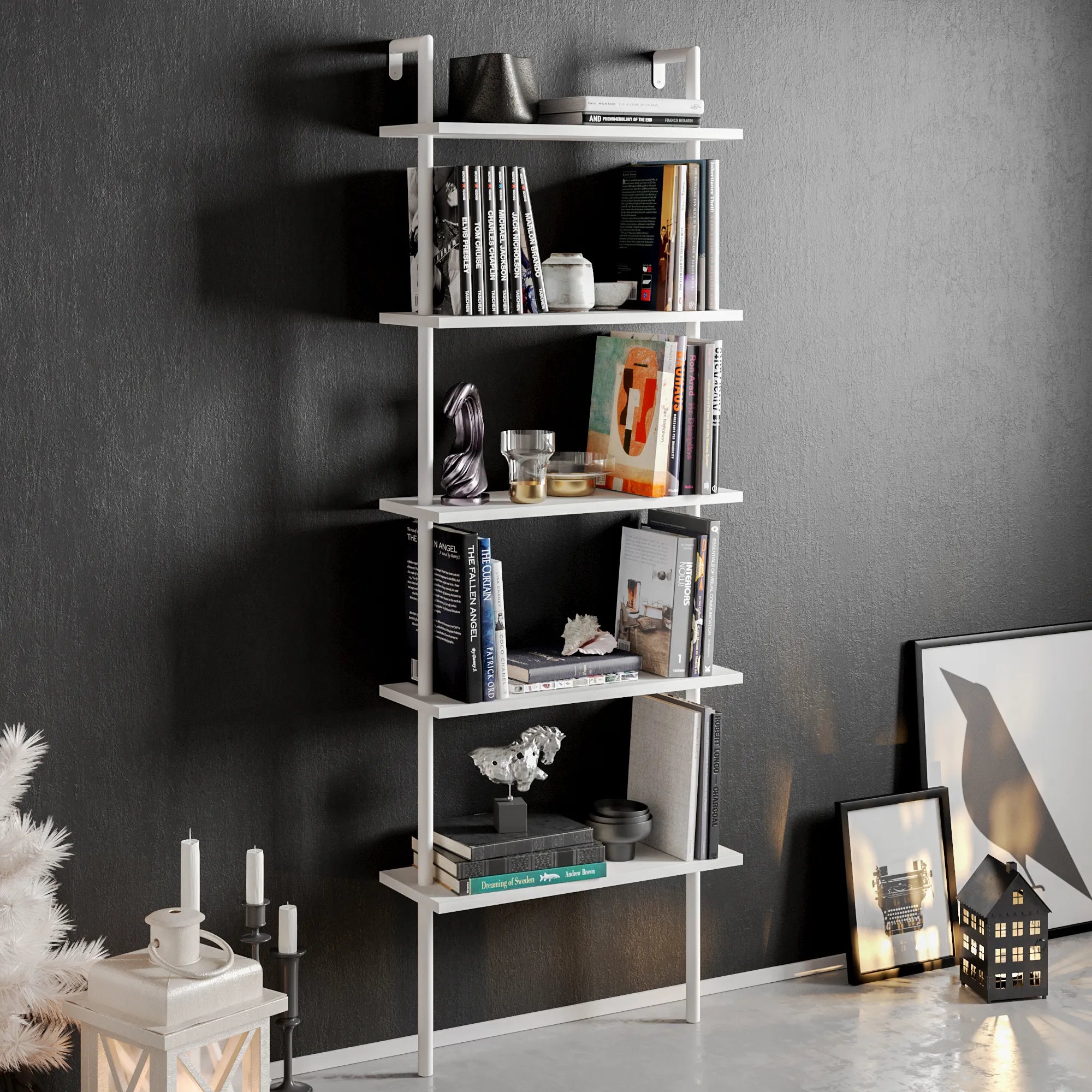 Paula 68 inches Tall Metal Manufactured Wood Accent Ladder Bookcase